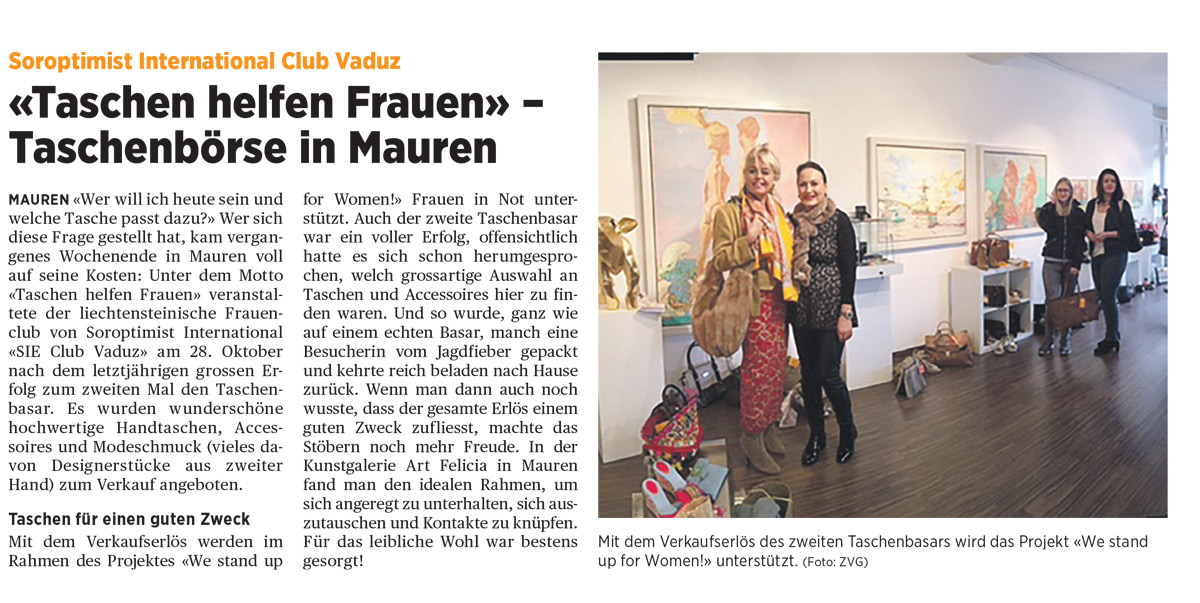 Handtaschenbasar in Mauren Taschen helfen Frauen